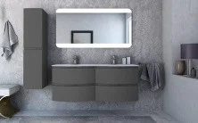 Cezares Тумба подвесная с раковиной на две чаши VAGUE 138 см Grigio Talpa Opaco, серая 54905