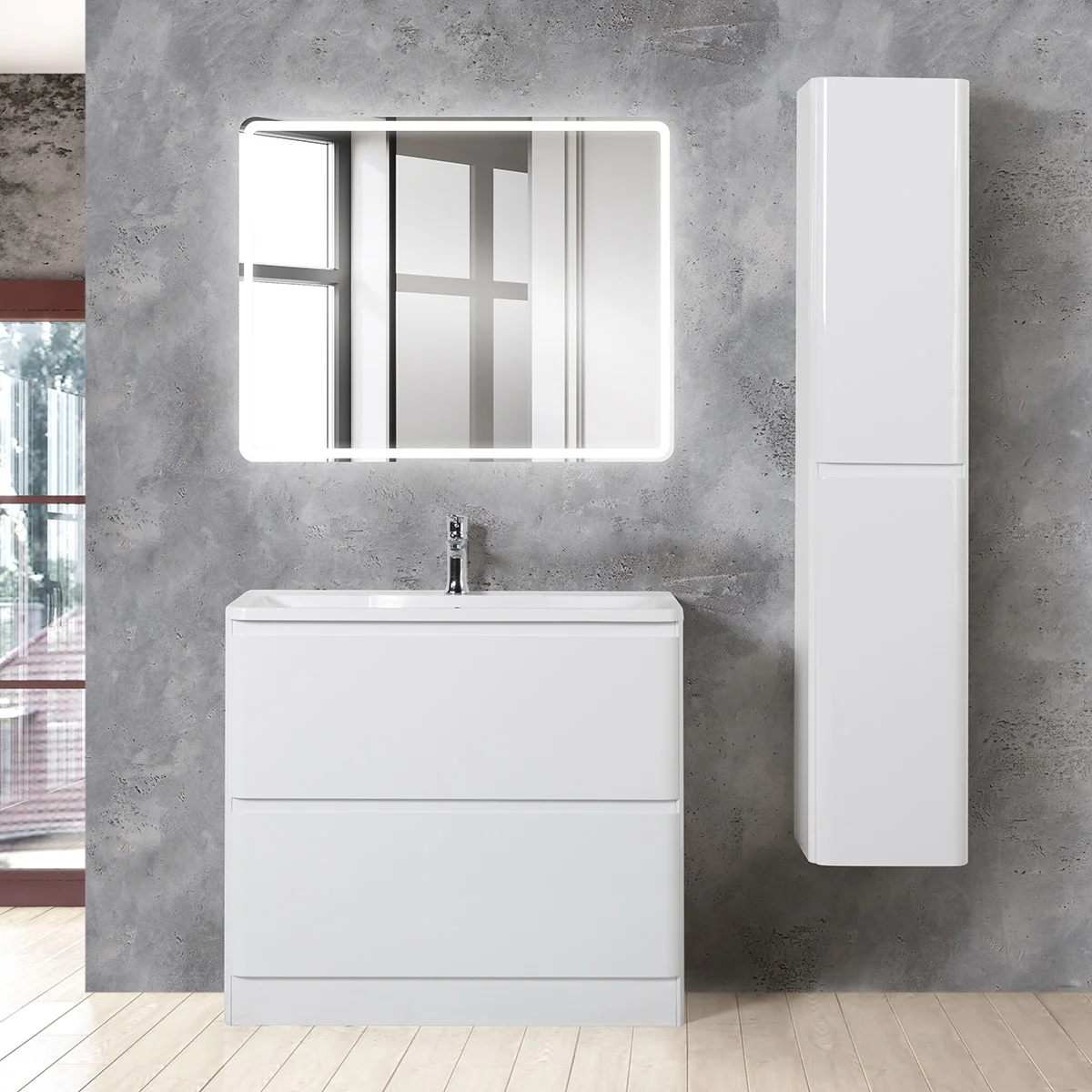 Приобрести belbagno тумба с раковиной albano 90 см, напольная bianco lucido, белая раковина