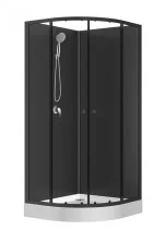 Loranto Душевая кабина NEO 90x90x(190+15) c низким поддоном 15см, прозрачное закаленное стекло 5 мм, задние стеклянные стенки черные, профиль черный-матовый (CS-21800BP)