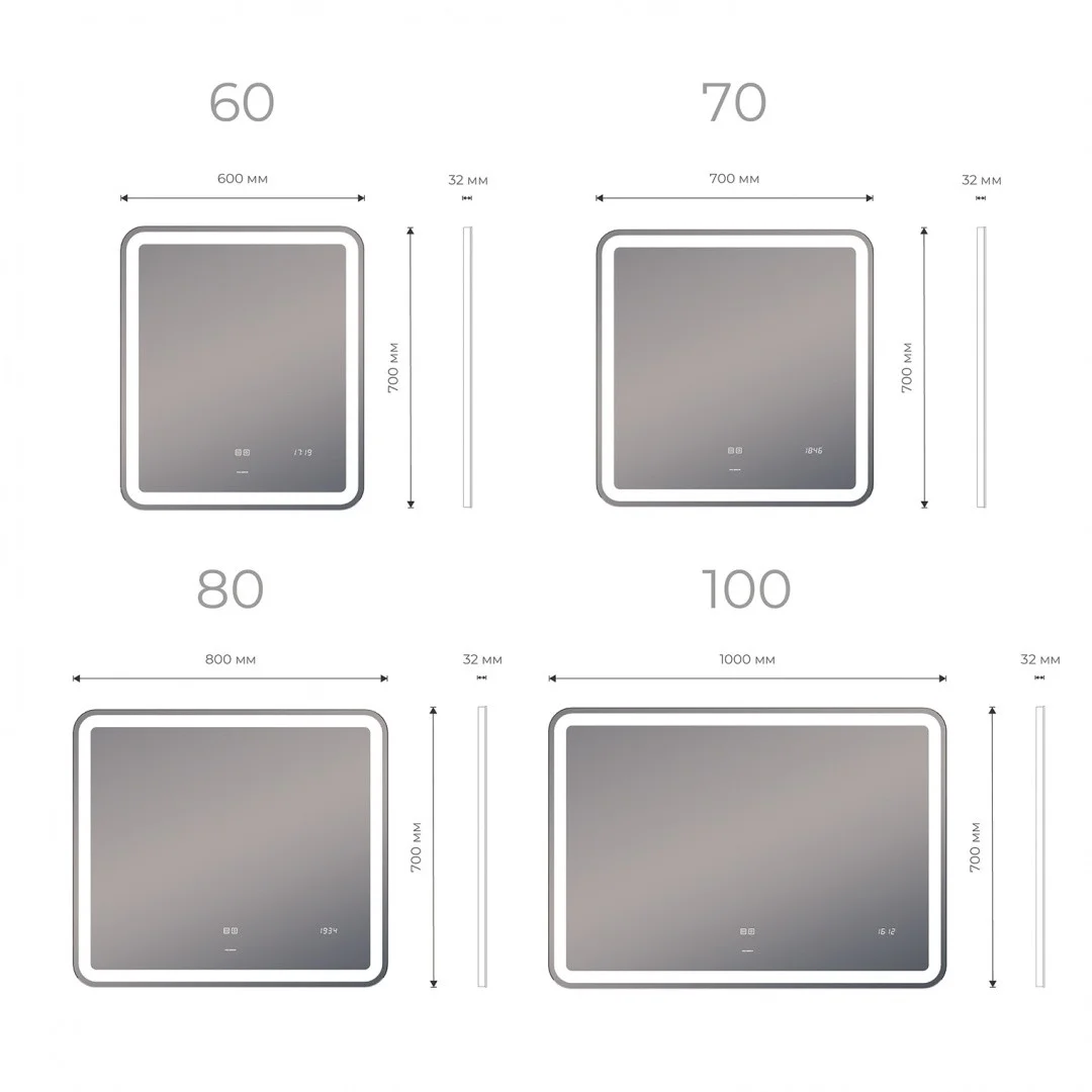 Приобрести vigo зеркало grani luxe 70 см, с подсветкой, сенсорное управление, часы, антизапотевание z.gri.70.luxe