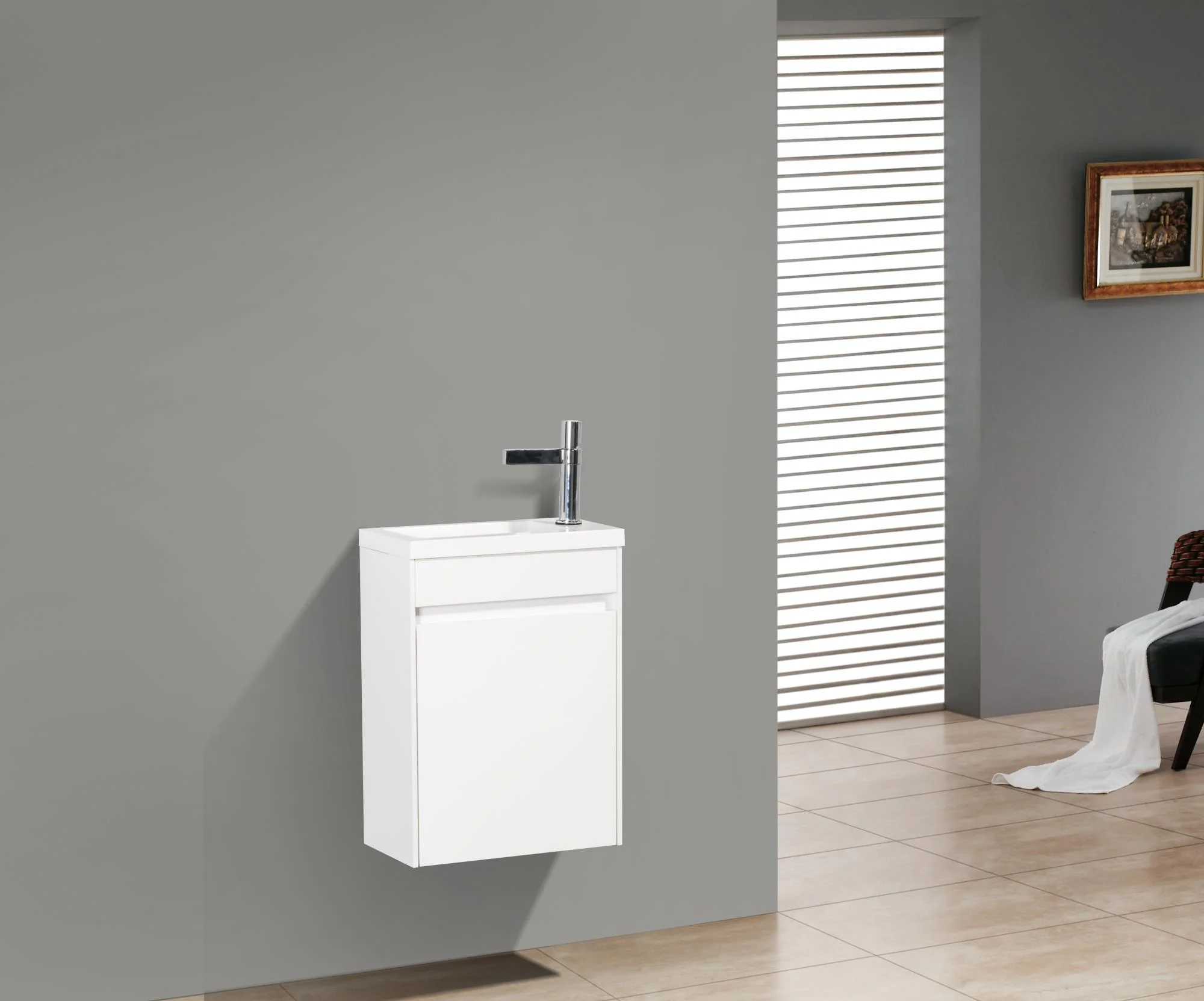 Приобрести belbagno тумба с раковиной pietra mini 46 см, подвесная с дверью 46-r bianco lucido, белая раковина