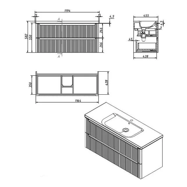 Приобрести caprigo тумба с раковиной termin-smalty stripe 120 см, графит, эмаль