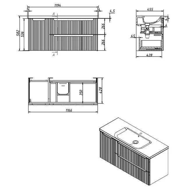 Приобрести caprigo тумба с раковиной termin-albero stripe 120 см, левая, альберо, шпон