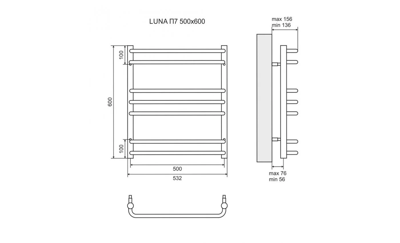 Приобрести lemark полотенцесушитель luna п7 500x600 мм водяной, хром lm41607