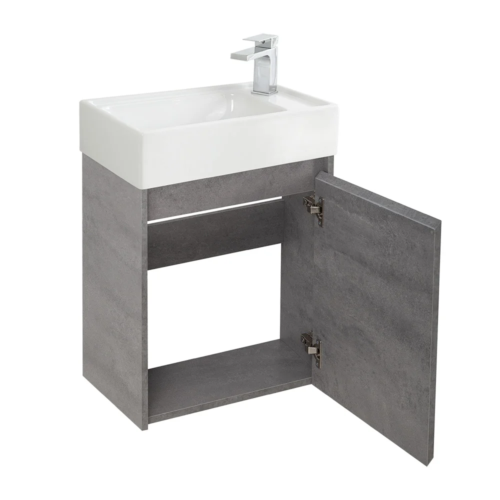 Приобрести belbagno тумба с раковиной kraft mini 50 см, подвесная cemento grigio левосторонняя, белая раковина