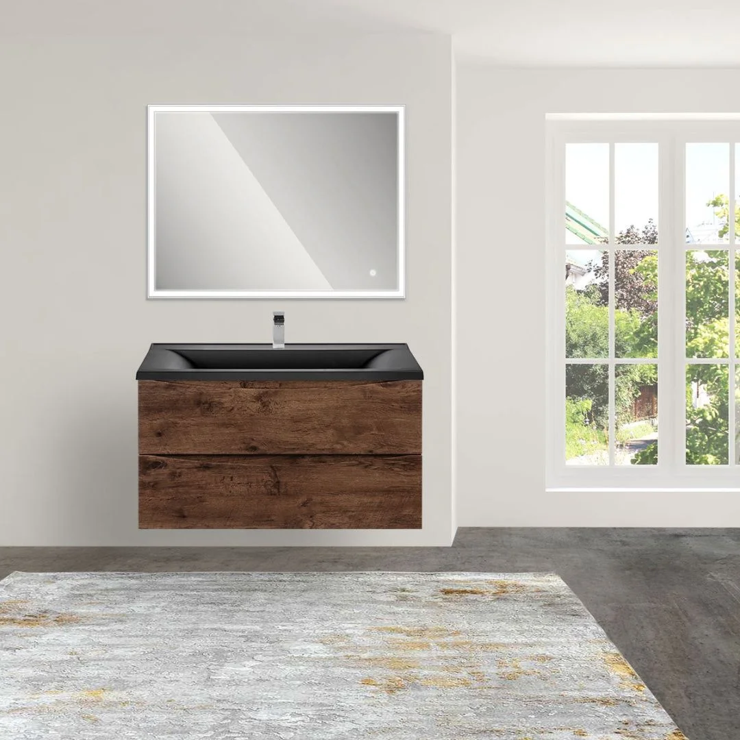 Приобрести vincea тумба подвесная mia 90 см, темное дерево с черной матовой раковиной vmc-2ma900rw;vcb-3m900b