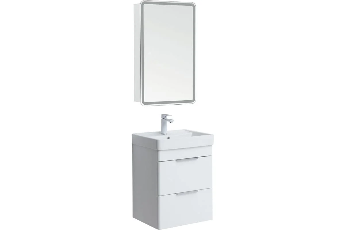 Приобрести aquanet тумба с раковиной ирис new 50 см, белая глянец (2 ящика)