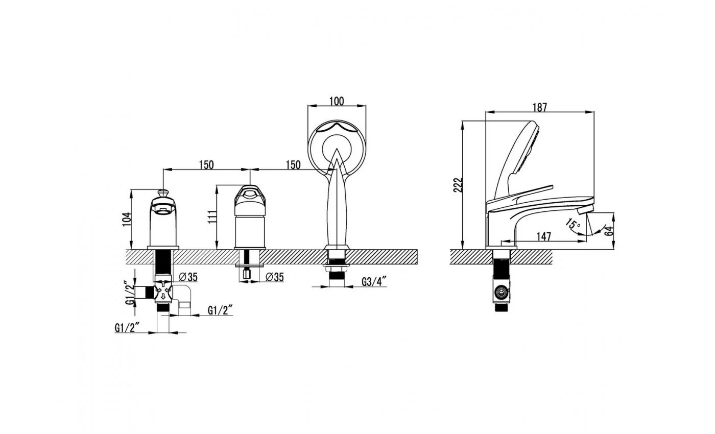 Приобрести lemark смеситель на борт ванны luna, 3 отверстия, хром lm4145c