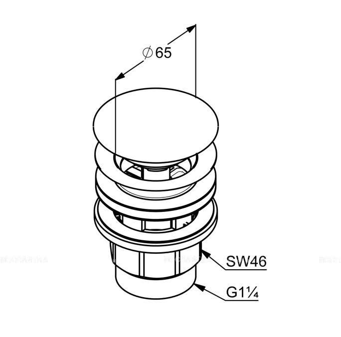 Приобрести закрывающийся сливной вентиль g 1 1/4 для раковин с отв.для перелива, (пластик)