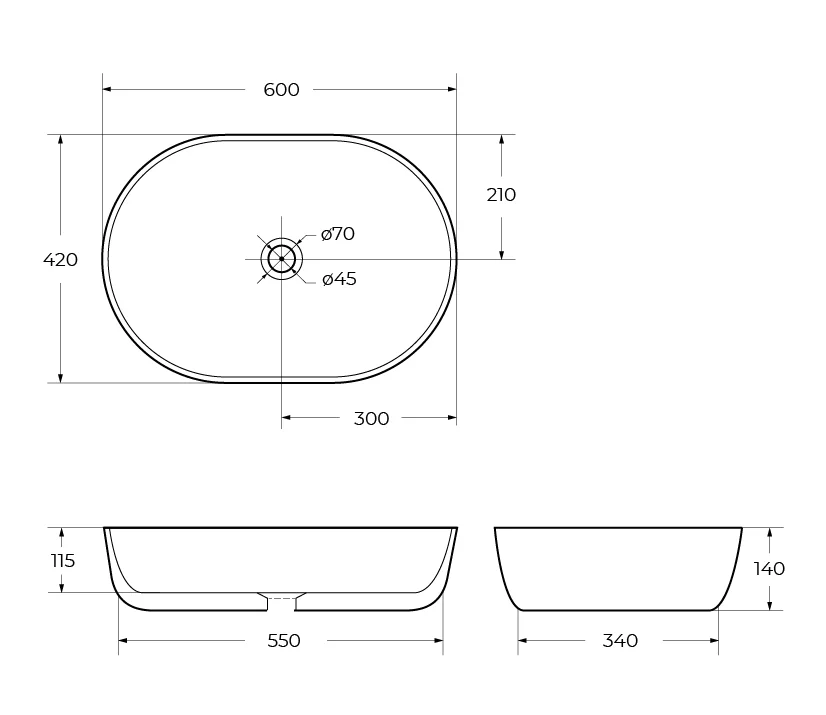 Приобрести belbagno накладная раковина 60х42 см, черный матовый bb1084-h301