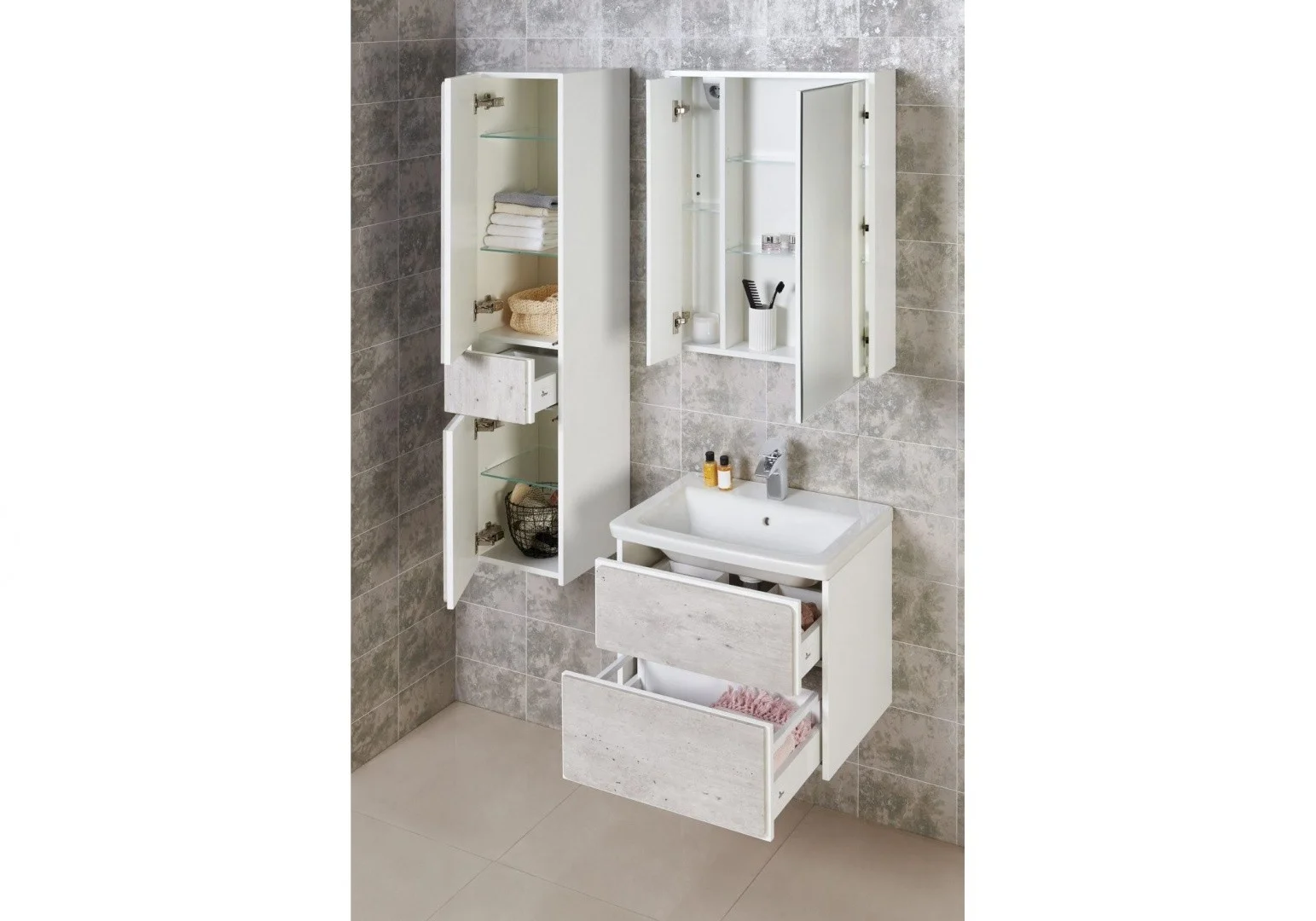 Приобрести пенал подвесной roca ronda 32 см, левый, бетон, белый матовый z.ru93.0.300.5