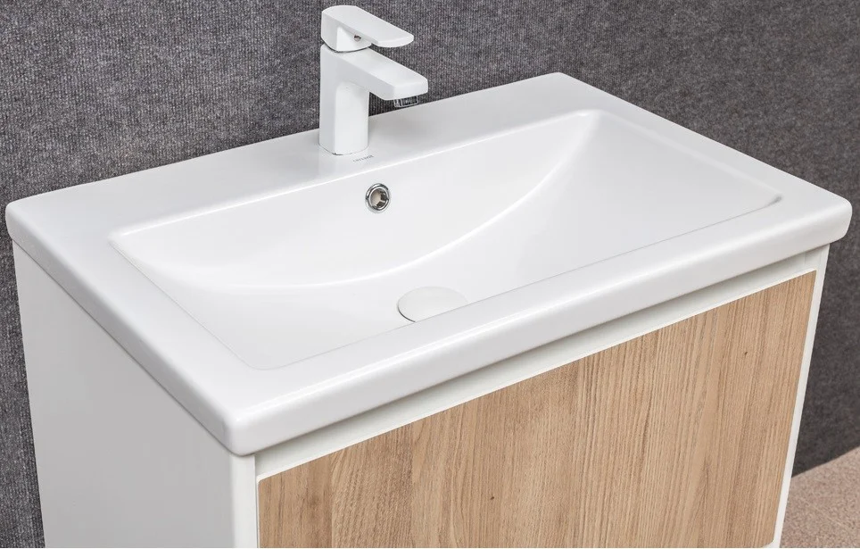 Приобрести тумба напольная с раковиной velvex klaufs 80 см, белый глянец/дерево (шатанэ)