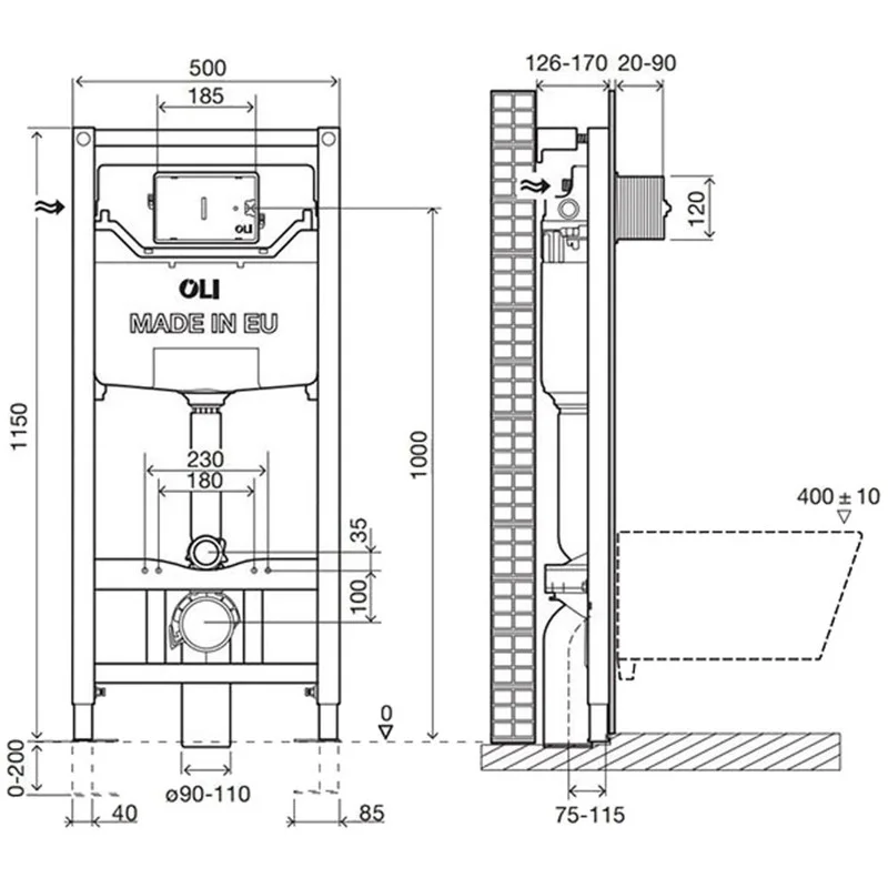 Приобрести инсталляция для унитаза oli 120 eco sanitarblock pneumatic (пневматическая, метал. крепления) 879235