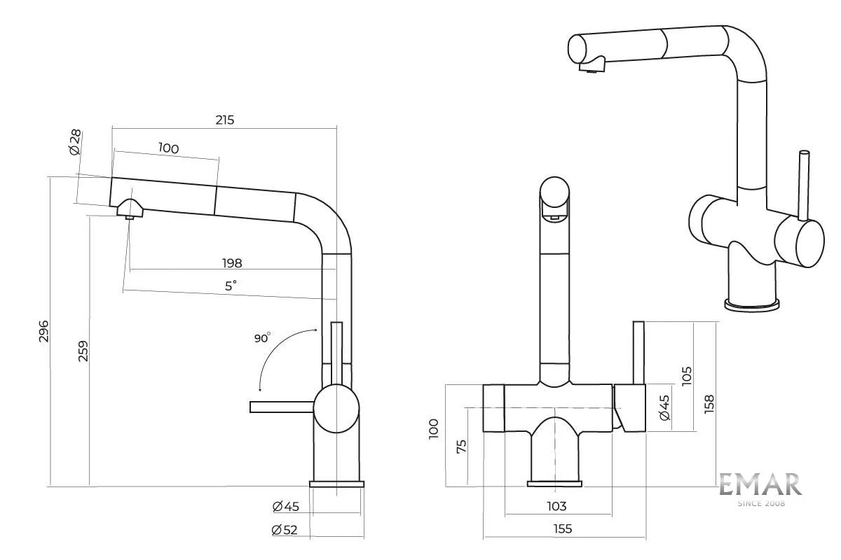 Приобрести emar смеситель для кухни, графит ес - 7026 pvd dark