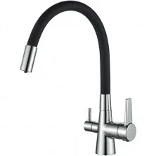 HAIBA Смеситель для кухни 370мм, гибкий излив, черный\хром HB-76858-7