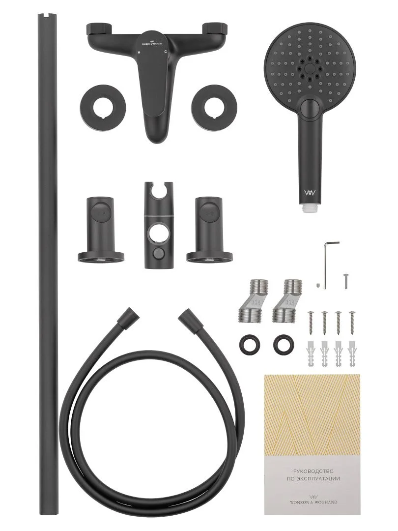 Приобрести смеситель для ванны с душевым гарнитуром wonzon & woghand alfa, черный матовый (ww-ae3205-mb)