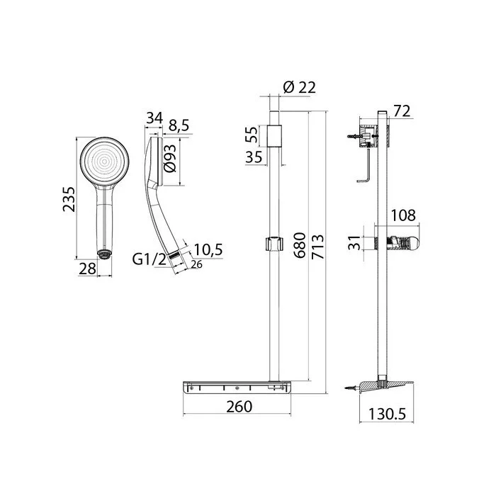 Приобрести iddis душевой гарнитур spa home, 713мм, хром spa1f68i16