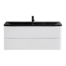 BelBagno Тумба с раковиной ACQUA 120 см, подвесная Bianco Lucido, чёрная раковина