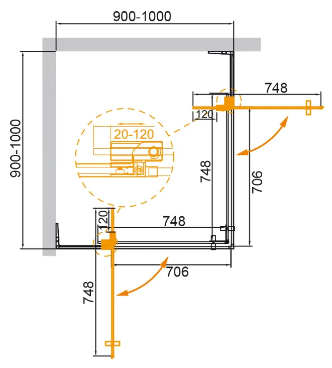Приобрести cezares душевое ограждение slider 90х90 см, серый\хром slider-a-2-90/100-grigio-cr