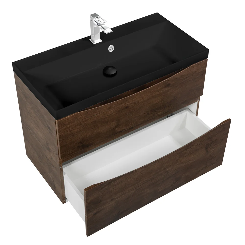 Приобрести belbagno тумба с раковиной marino-h60 90 см, подвесная rovere moro, черная раковина