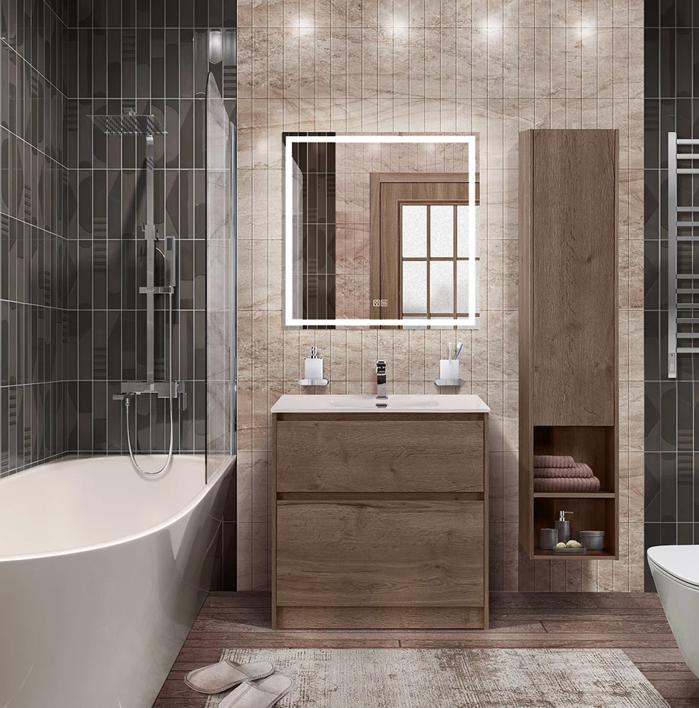 Приобрести belbagno тумба с раковиной kraft 80 см, напольнаяная rovere tabacco, раковина bb800etl белая