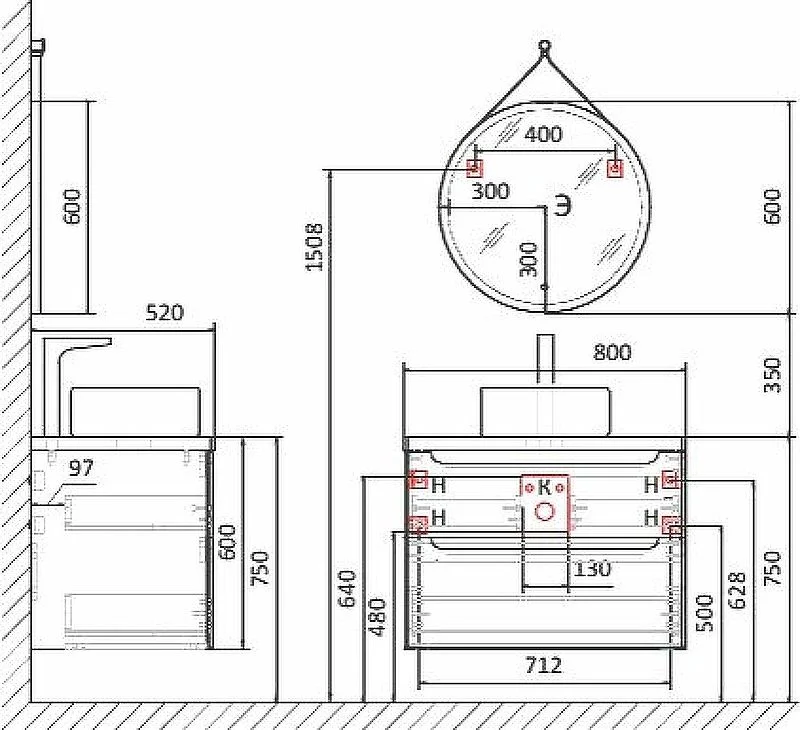 Приобрести jorno тумба подвесная wood 80 см со столешницей светлое дерево, антрацит