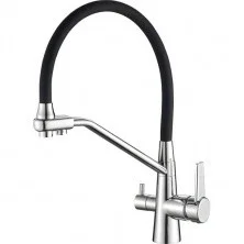 HAIBA Смеситель для кухни 444 мм, гибкий излив, черный\хром HB-76855