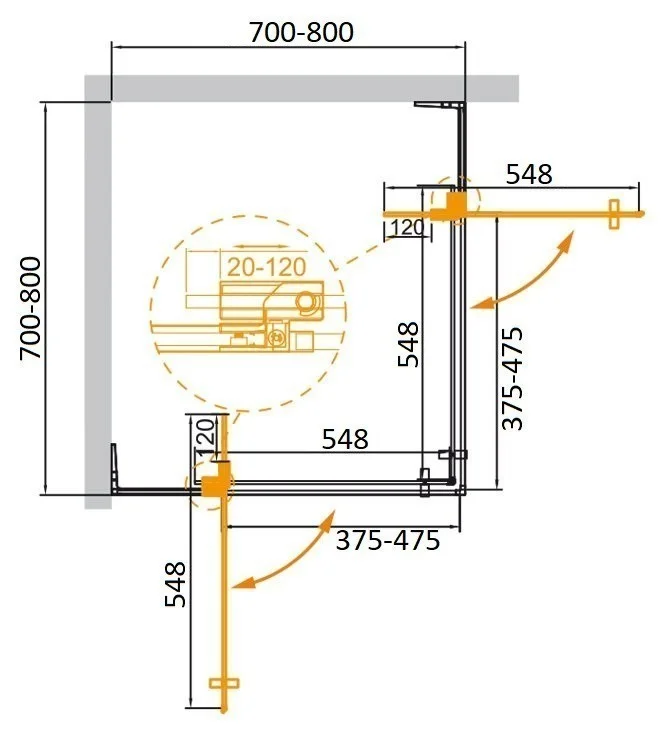 Приобрести cezares душевое ограждение slider 70х80см slider-a-2-70/80-c-cr