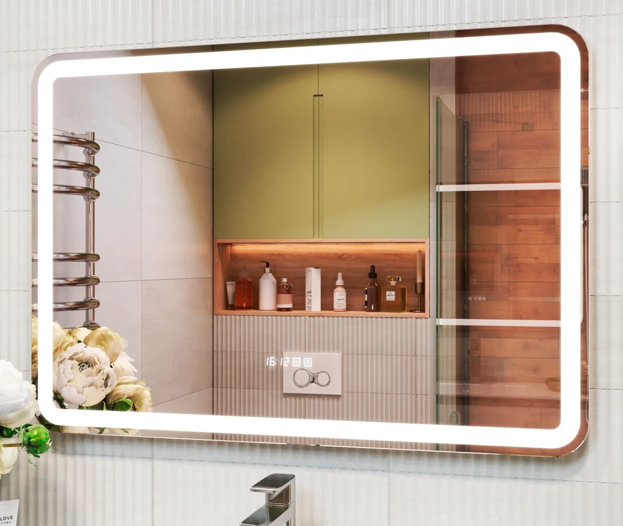 Приобрести vigo зеркало grani luxe 100x70 см, с подсветкой, сенсорное управление, часы, антизапотевание z.gri.100.luxe