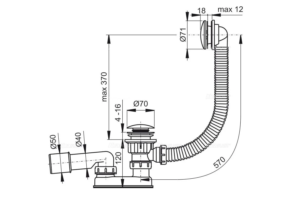 Приобрести сифон для ванны alcaplast a504km