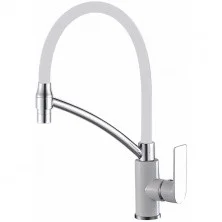 HAIBA Смеситель для кухни 406 мм, гибкий излив, белый\хром HB-72505-8