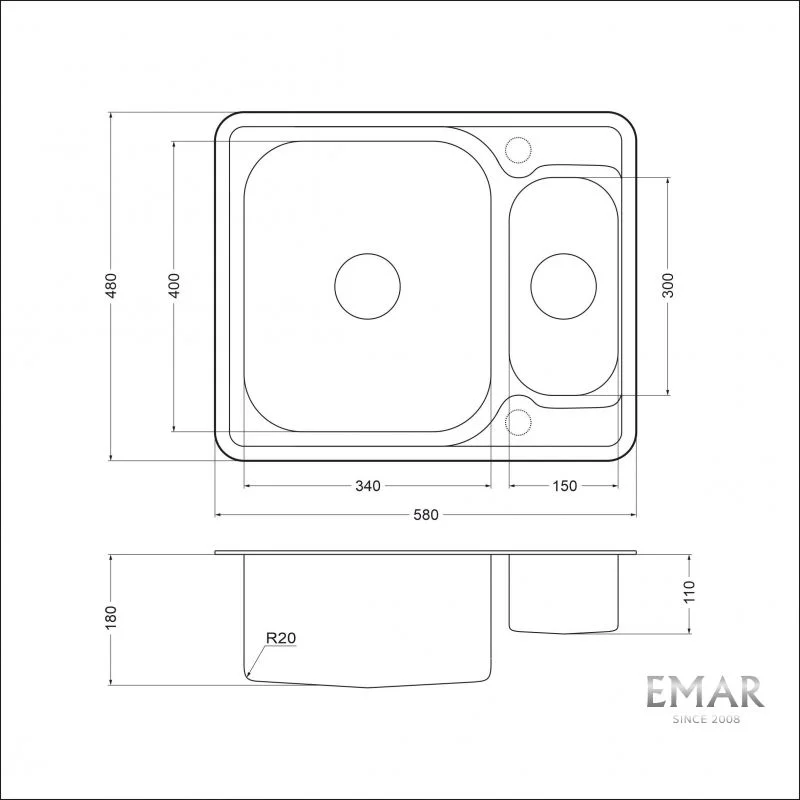 Приобрести emar кухонная мойка 59х48 см, хром emar 5948