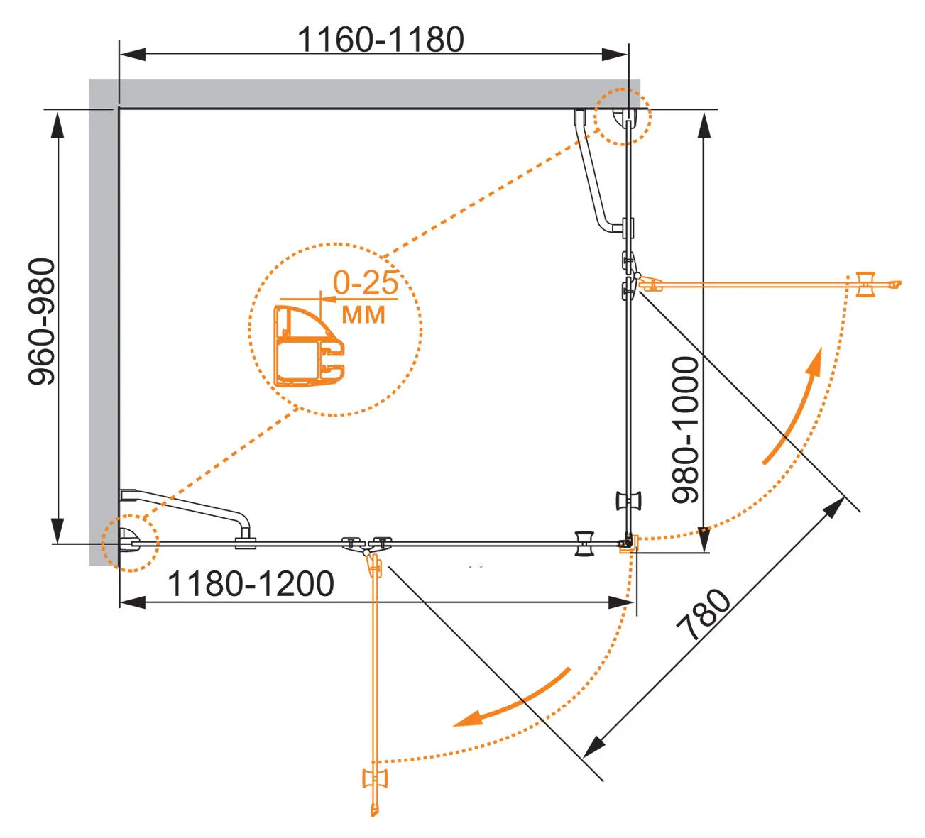 Приобрести cezares душевое ограждение verona 120х100 см, хром verona-w-ah-2-120/100-p-cr-l
