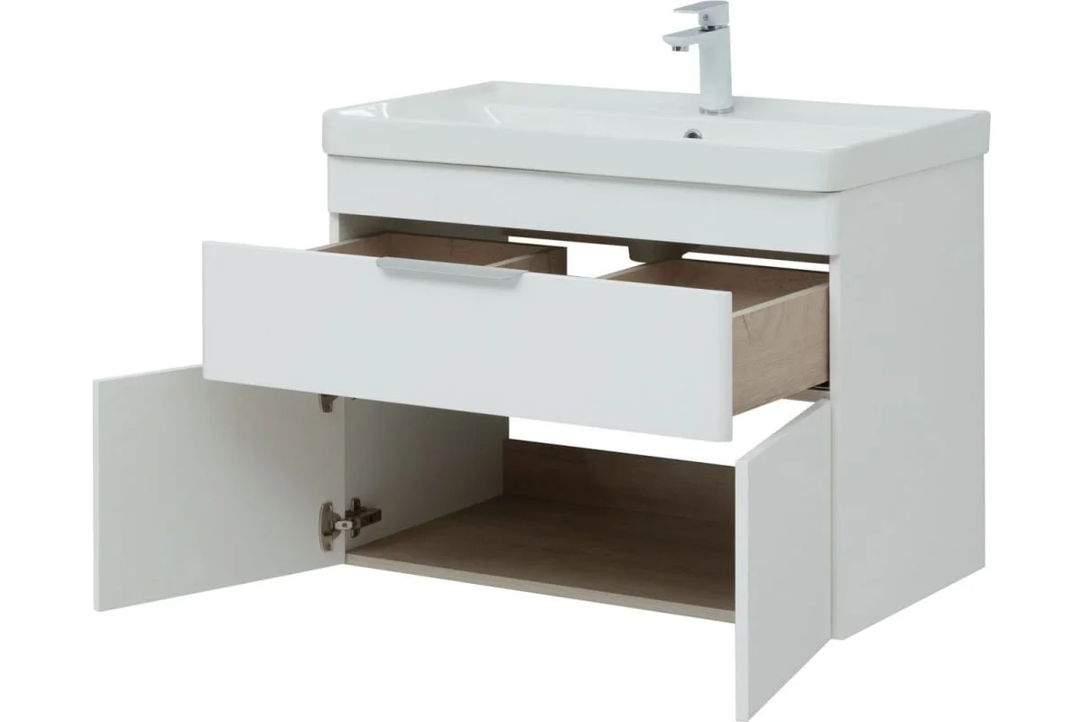 Приобрести aquanet тумба с раковиной ирис new 81 см, белая глянец (1 ящик, 2 дверцы)