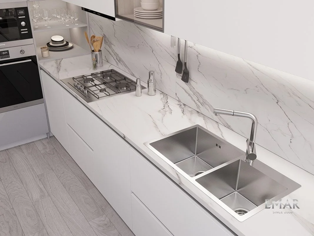 Приобрести emar кухонная мойка 78х43 см, сатин emb-210 pvd nano satine