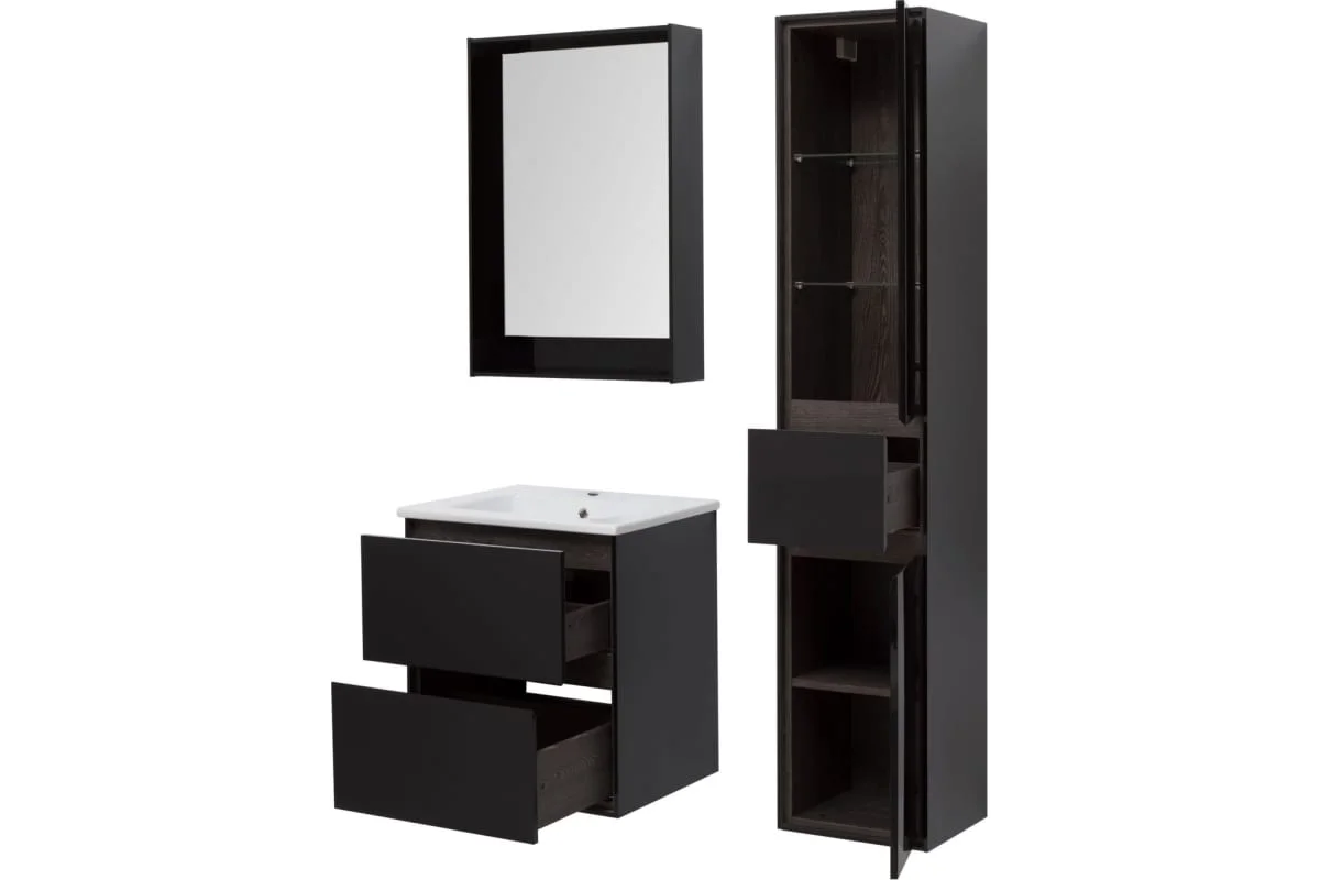 Приобрести aquanet тумба с раковиной милан 60 см, черный глянец