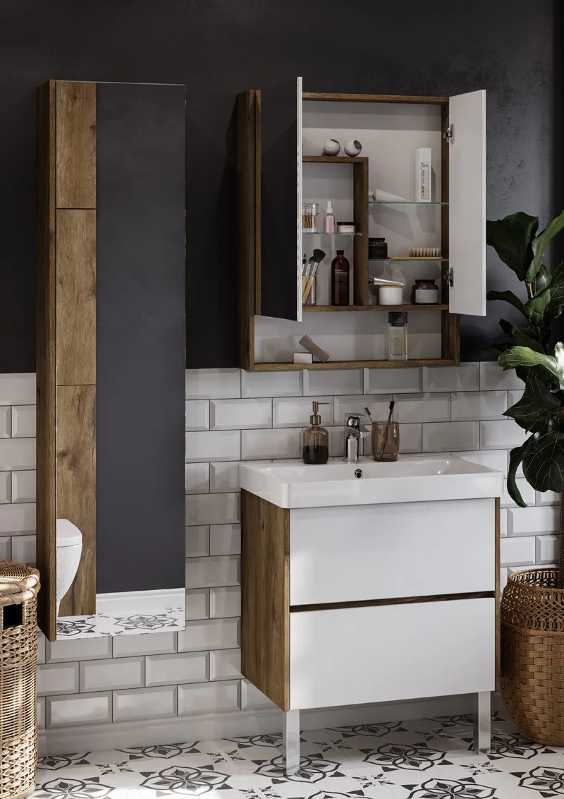 Приобрести акватон зеркало шкаф  сканди 70 белый, дуб рустикальный