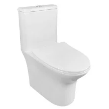 Azario Унитаз - моноблок Sente 375х665x785 напольный, безободковый, горизонтальный слив, сиденье дюропласт микролифт AZ-8614