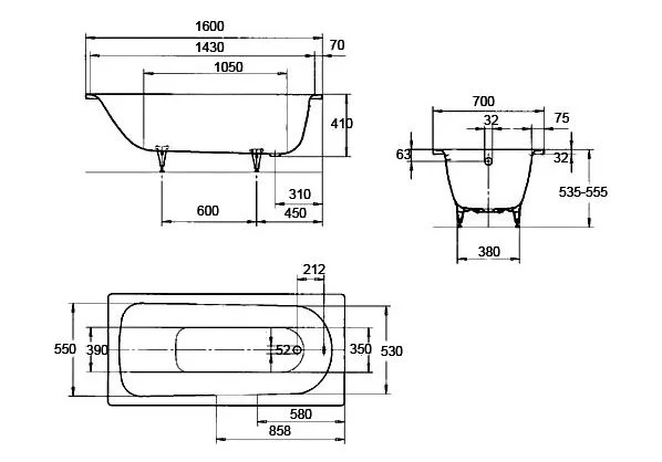 Приобрести ванна стальная kaldewei saniform plus 160x70 см, 111700010001, alpine white