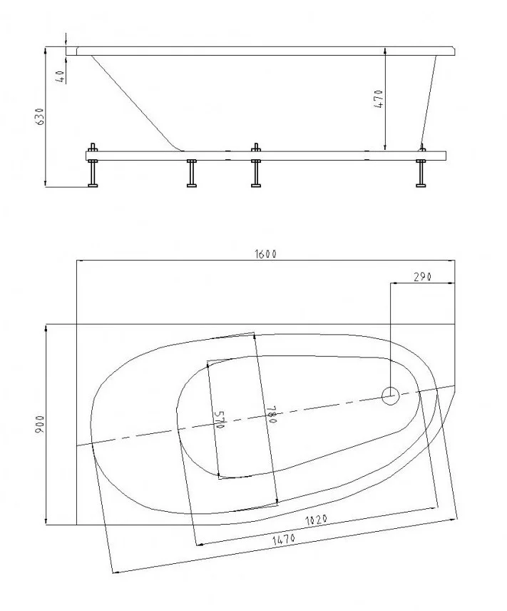 Приобрести акриловая ванна асимметричная aquatek дива r 160х90 см правая