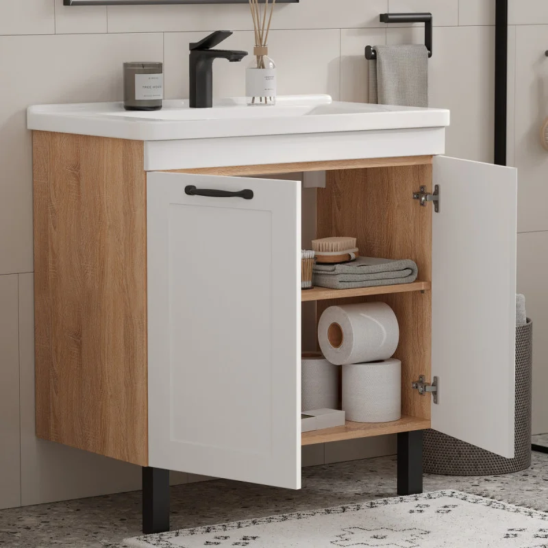 Приобрести equil тумба напольная с раковиной lago 80 см, белая\светлое дерево tnlago80.2d-04