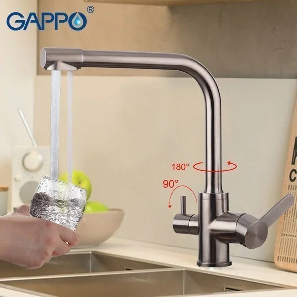 Приобрести gappo смеситель для кухни g4399-1 с фильтром и высоким изливом, нержавеющая сталь 84972