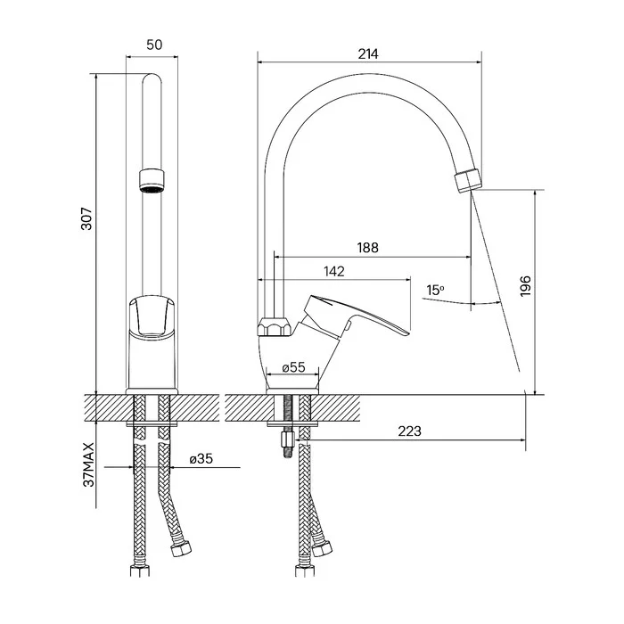 Приобрести iddis смеситель для кухни ray 307мм, хром raysb00i05