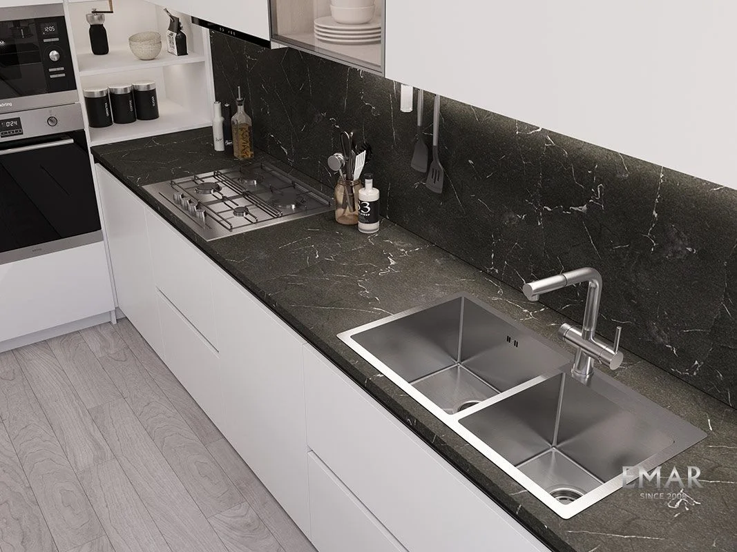 Приобрести emar кухонная мойка 78х43 см, сатин emb-210 pvd nano satine