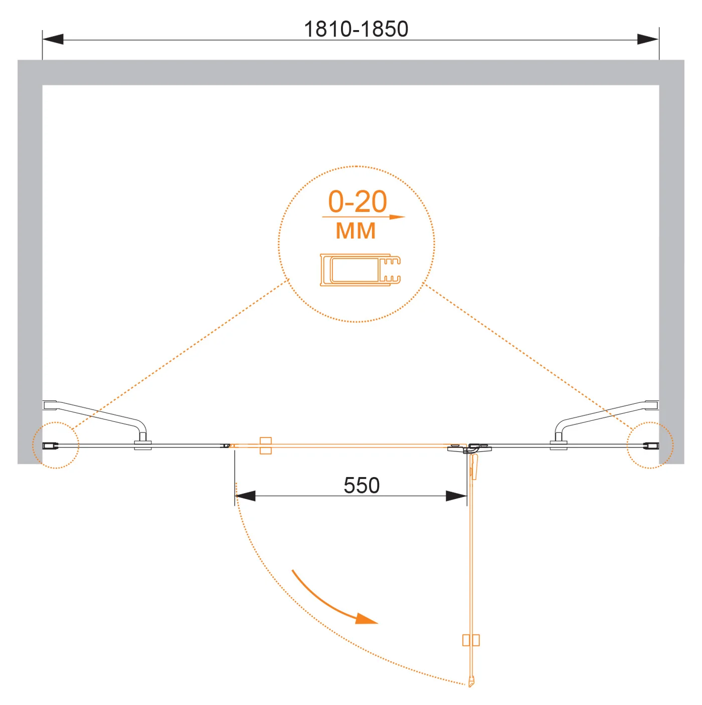 Приобрести cezares душевая дверь bergamo 185 см, хром bbergamo-w-b-13-90+60/40-c-cr-r