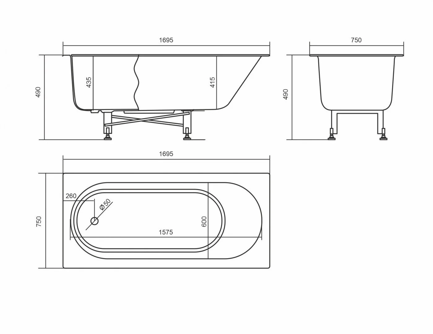Приобрести aqua de marco пристенная ванна verona 169x75см, белая 1175wver