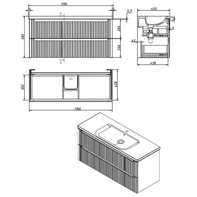 Приобрести caprigo тумба с раковиной termin-albero stripe 120 см, дюна, шпон