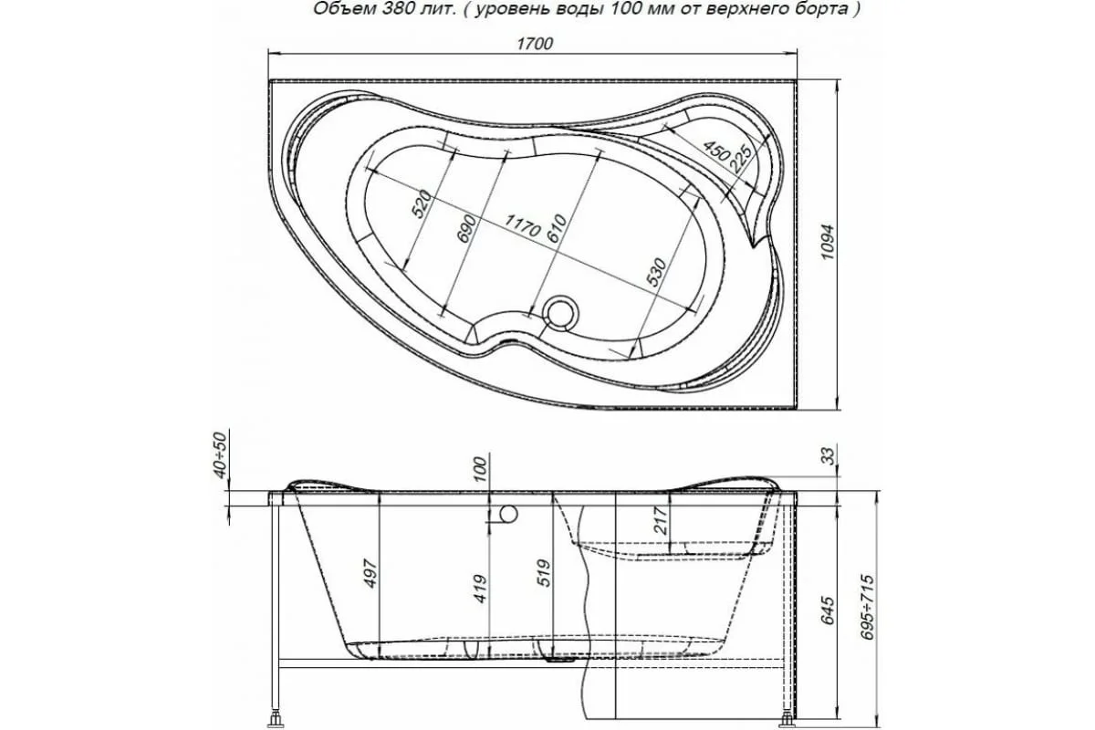 Приобрести aquanet акриловая ванна capri 170x110 см, белая, правая