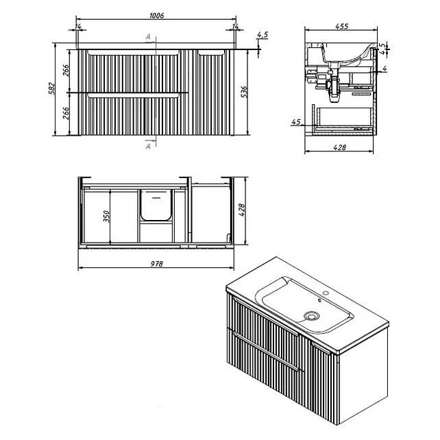 Приобрести caprigo тумба с раковиной termin-albero stripe 100 см, правая, дюна, шпон
