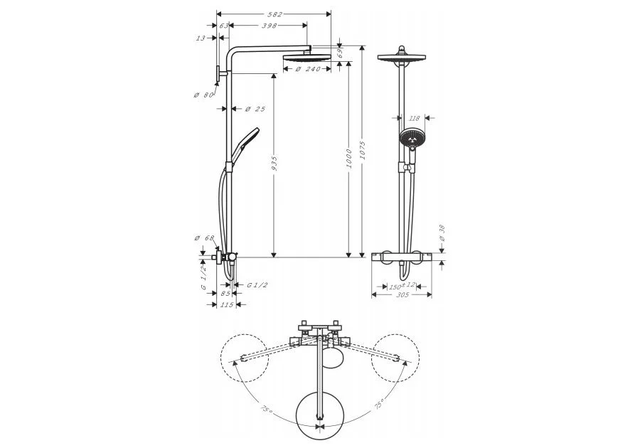 Приобрести душевая система с термостатом hansgrohe raindance select s 240 2jet showerpipe 27129000